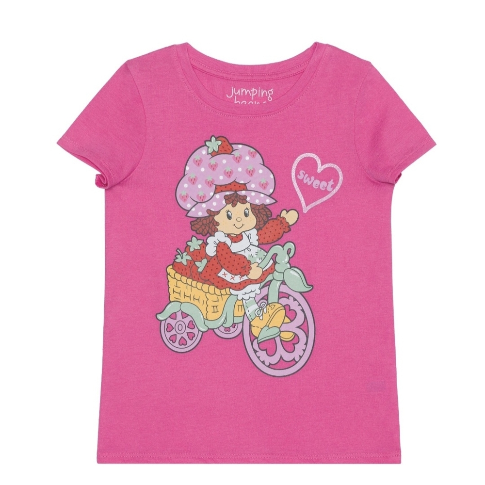 🌻 NWT Strawberry Shortcake "Sweet" Pink Bicycle Graphic Shirt - Girls 7 🍓